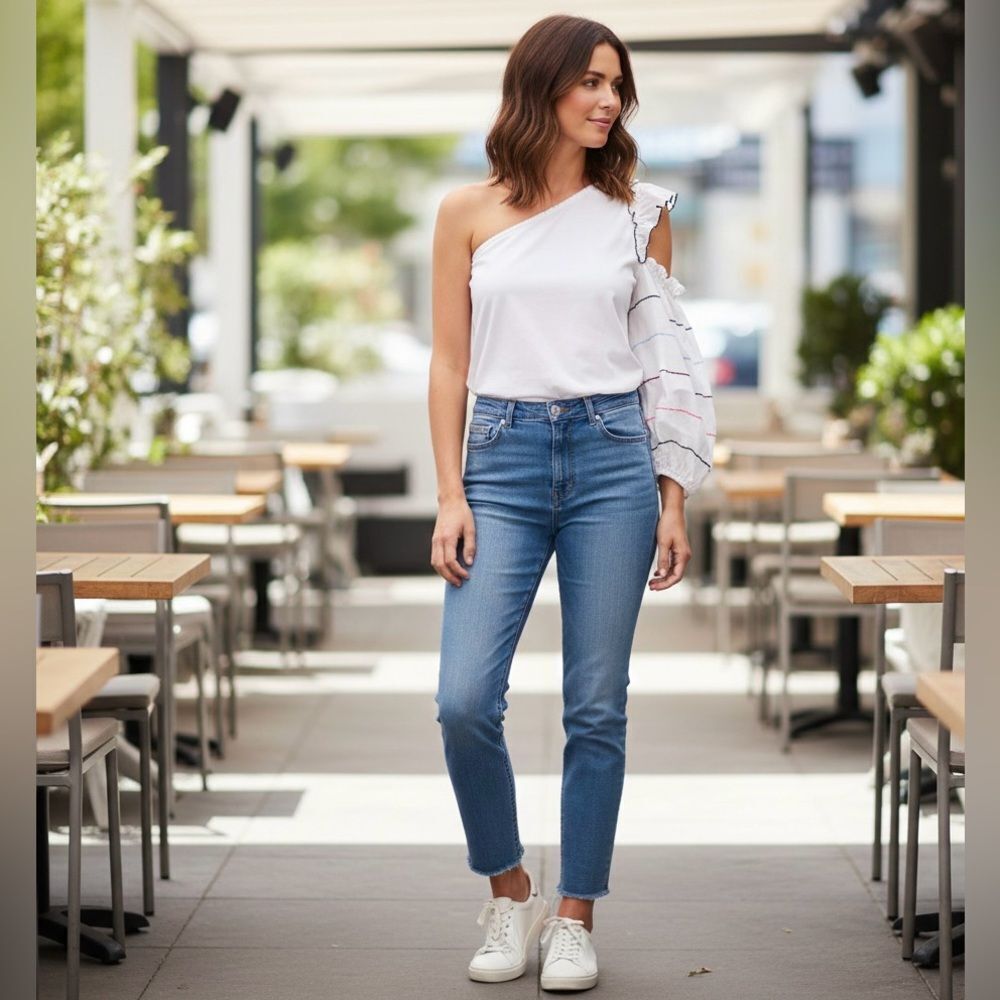 Parker One-Shoulder Three-Quarter Sleeve Blouse